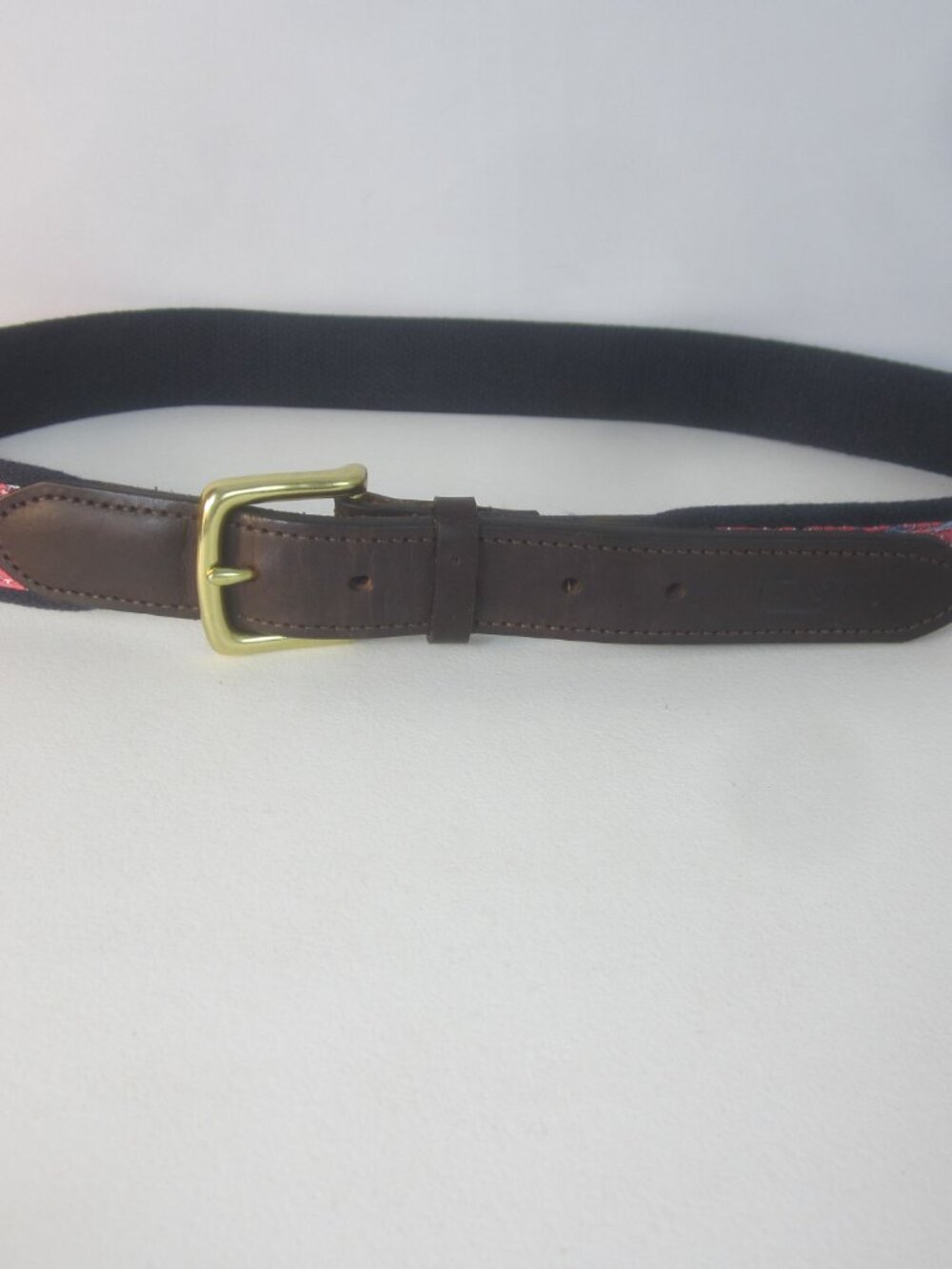 Vineyard Vines Belt 36 Navy Pink Brown Leather Shark Belt Brass Bu 34 - 38 - Picture 10 of 10